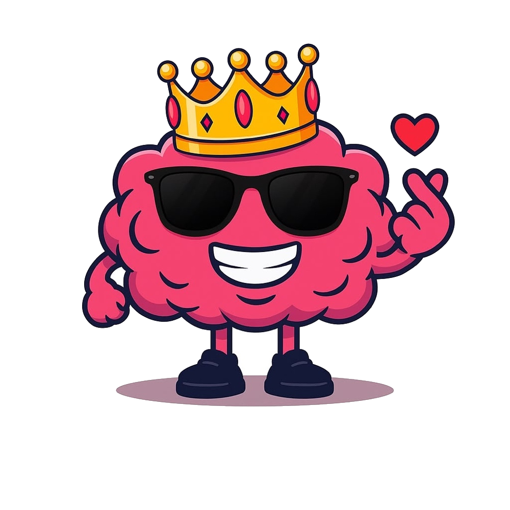 Vrolijk zwaaiend Meesterbrein-mascotje begroet je